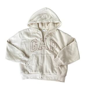 GAP Kids Sherpa Lined Zip Hoodie XL (12) Cream Logo Jacket Y2K Style Cozy Winter